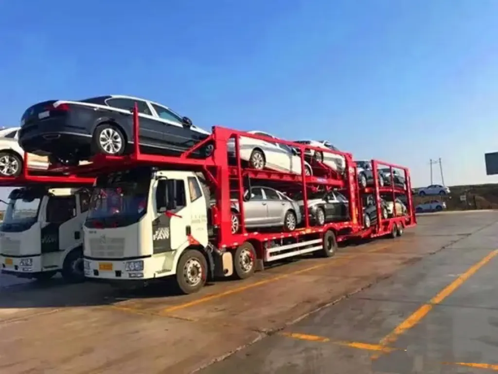 Car-carrier trucks ready for an overland route
